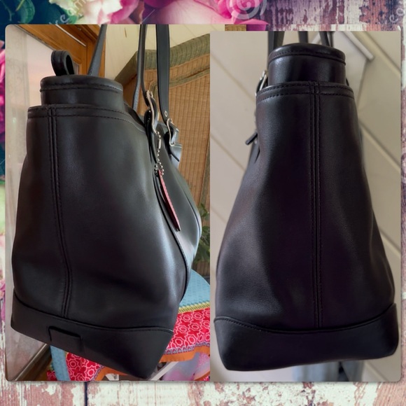 VINTAGE COACH BLACK LEATHER HAMPTON TOTE 5147 - Picture 7 of 11